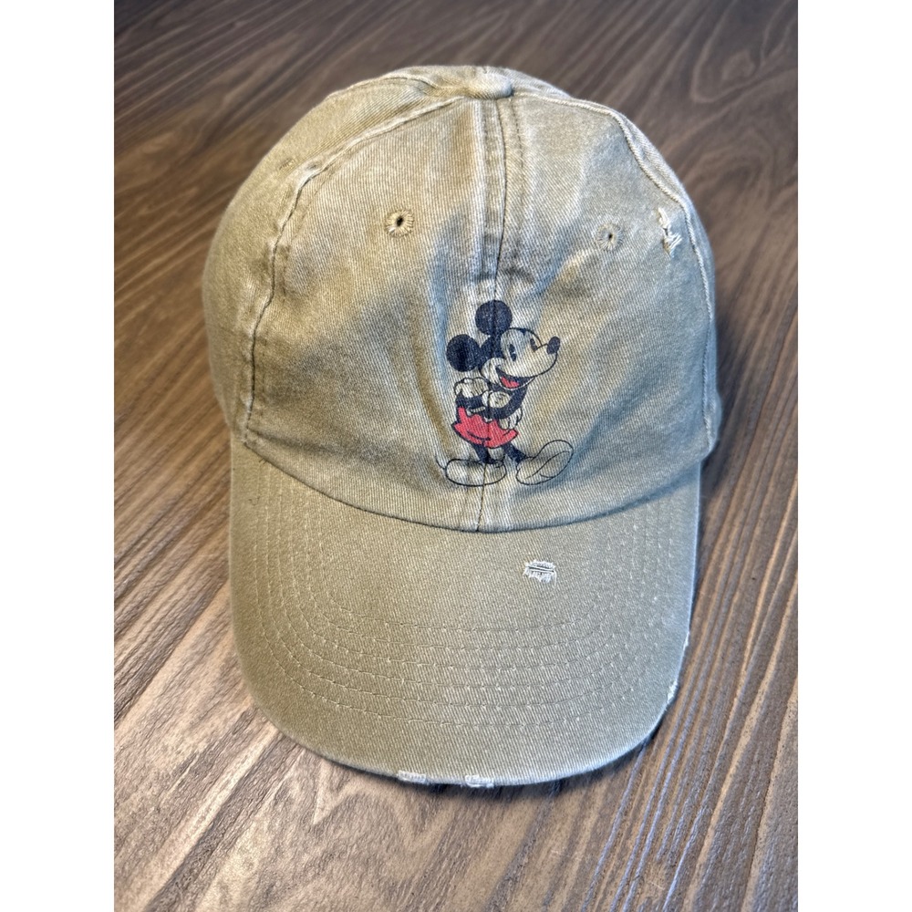 Disney Baseball Cap OSFM Olive Green Good Distressed Mickey Mouse Hat